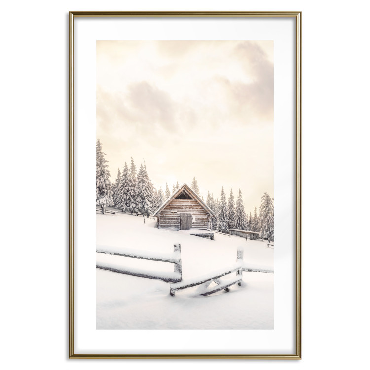 Wall Poster Winter Cottage - Sunrise Landscape Over a Mountain Cottage and a Forest 149057 additionalImage 27
