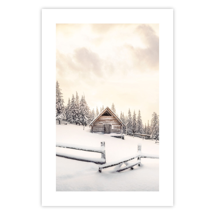 Wall Poster Winter Cottage - Sunrise Landscape Over a Mountain Cottage and a Forest 149057 additionalImage 23
