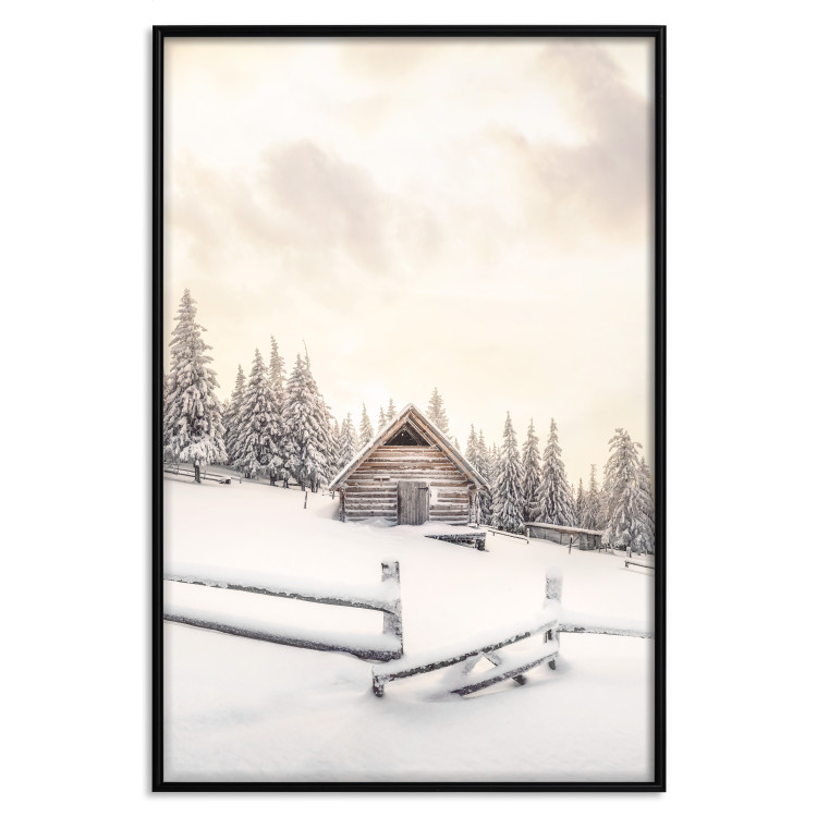 Wall Poster Winter Cottage - Sunrise Landscape Over a Mountain Cottage and a Forest 149057 additionalImage 21