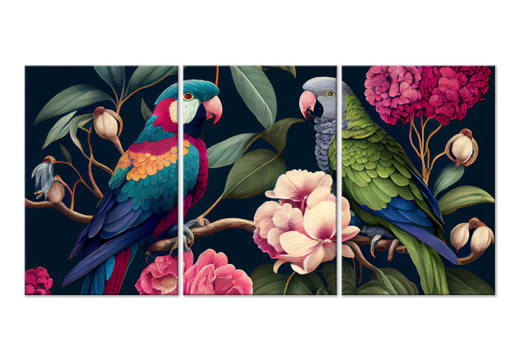 Canvas Tropical Birds - Exotic Parrots Among Blooming Trees 149857