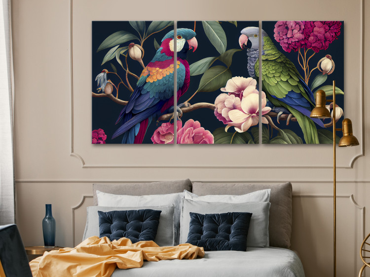 Canvas Tropical Birds - Exotic Parrots Among Blooming Trees 149857 additionalImage 3