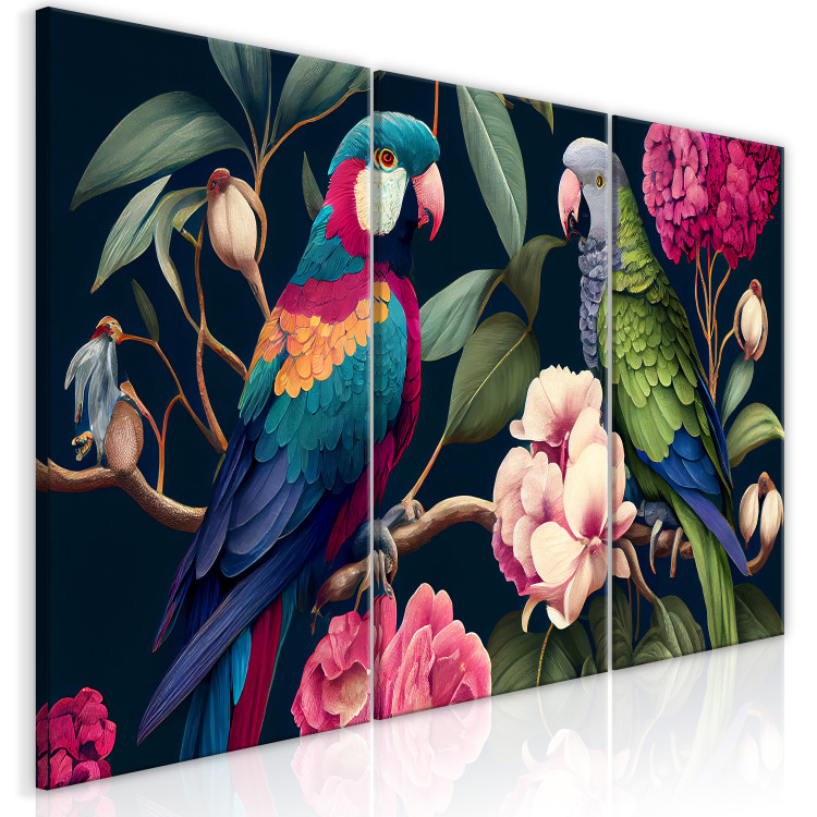 Canvas Tropical Birds - Exotic Parrots Among Blooming Trees 149857 additionalImage 2