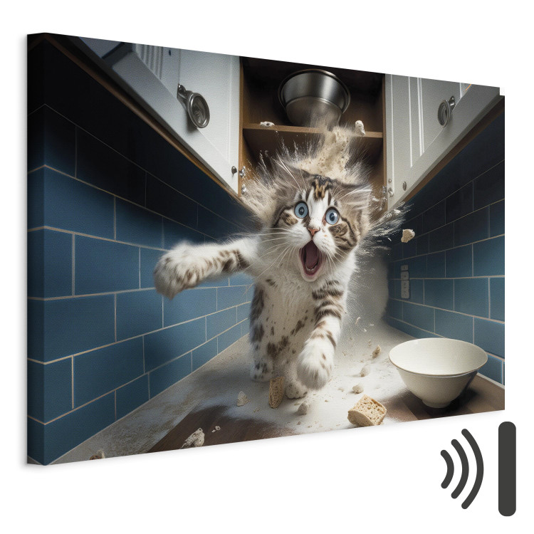 Canvas Art Print AI Cat - Animal Escaping From the Kitchen After Breaking Supplies - Horizontal 150257 additionalImage 8