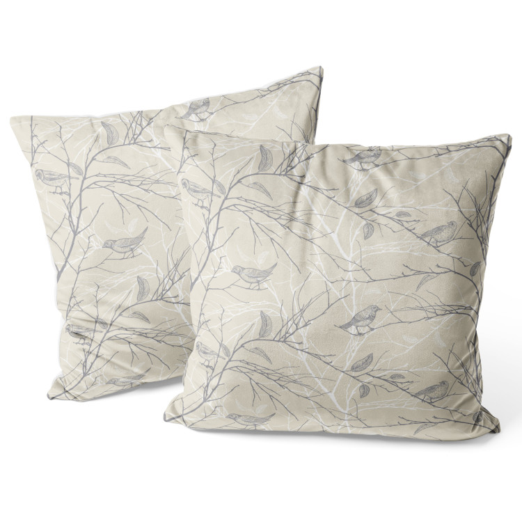 Decorative Velor Pillow Flowering Twigs - Birds Sitting on a Tree With Young Leaves 151357 additionalImage 3