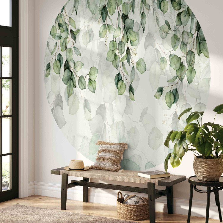 Round wallpaper Painted Leaves - Watercolor Plants on a Light Green Background 151457 additionalImage 3