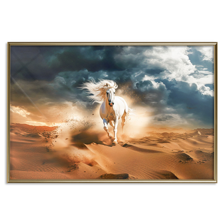 Wall Poster White Horse - A Wild Animal Galloping Through the Desert During a Storm 151557 additionalImage 6