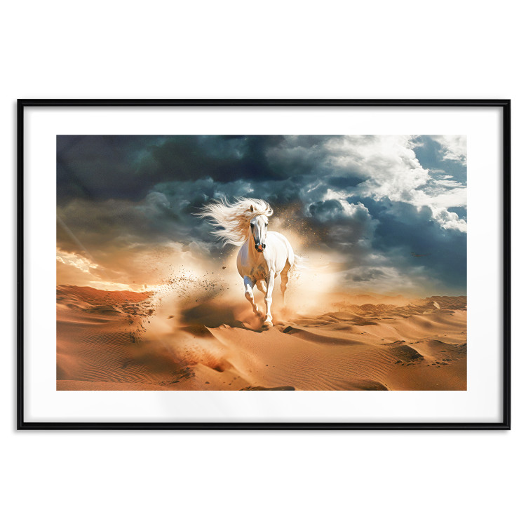 Wall Poster White Horse - A Wild Animal Galloping Through the Desert During a Storm 151557 additionalImage 5