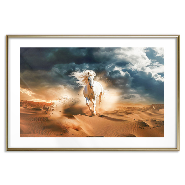Wall Poster White Horse - A Wild Animal Galloping Through the Desert During a Storm 151557 additionalImage 7