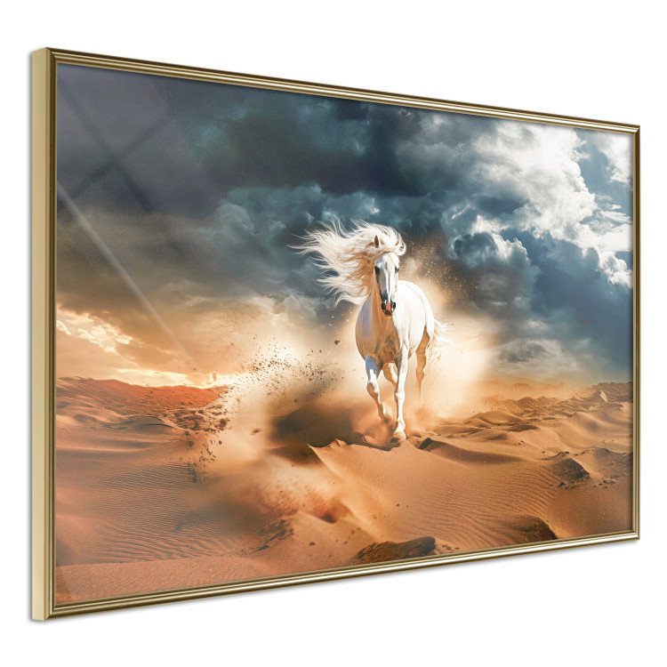 Wall Poster White Horse - A Wild Animal Galloping Through the Desert During a Storm 151557 additionalImage 13