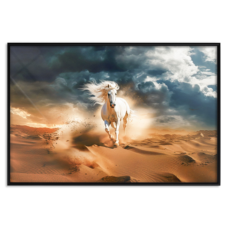 Wall Poster White Horse - A Wild Animal Galloping Through the Desert During a Storm 151557 additionalImage 3