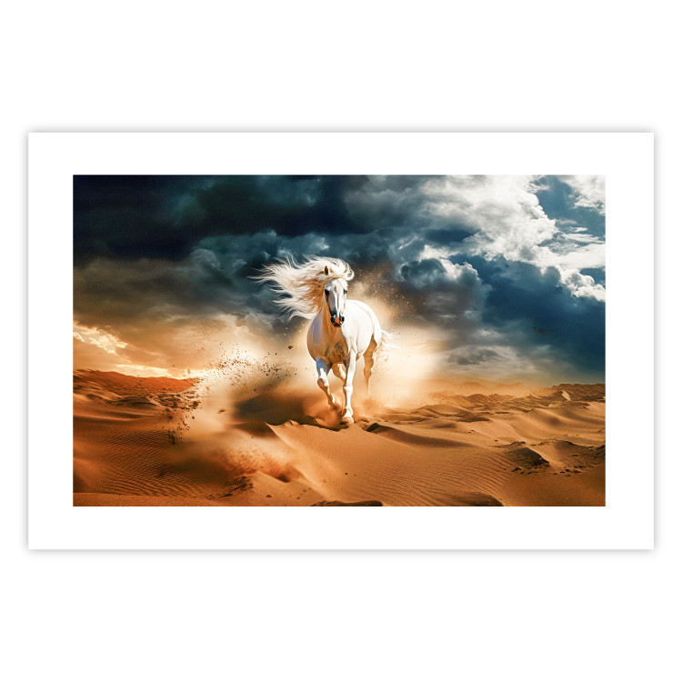 Wall Poster White Horse - A Wild Animal Galloping Through the Desert During a Storm 151557 additionalImage 2