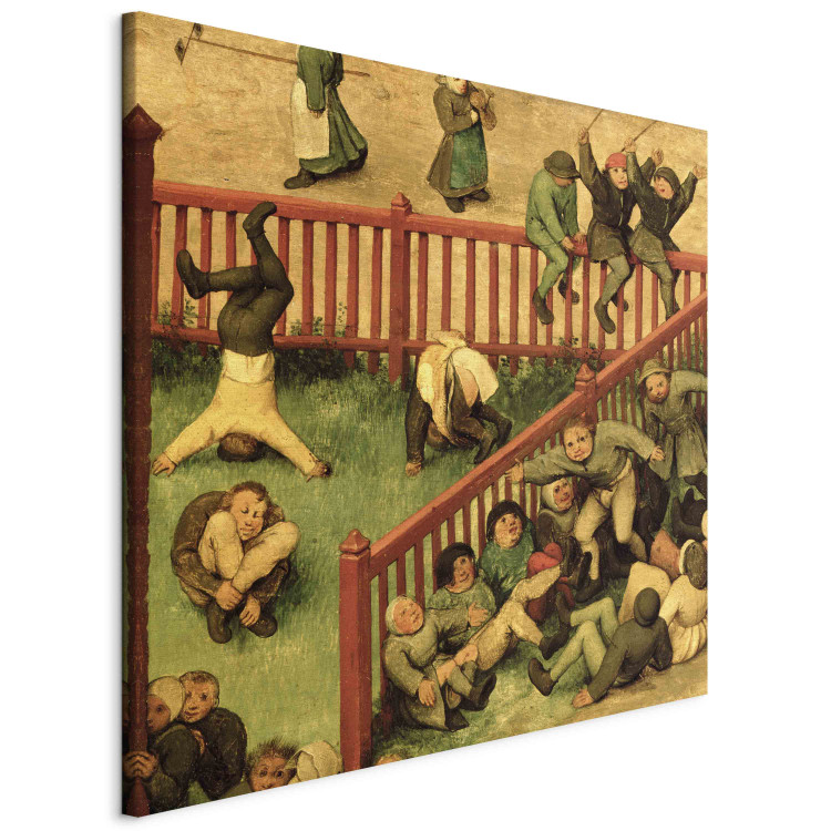 Reproduction Painting Children's Games (Kinderspiele): detail of left-hand section showing children running the gauntlet, doing gymnastics and balancing on a fence 158957 additionalImage 2