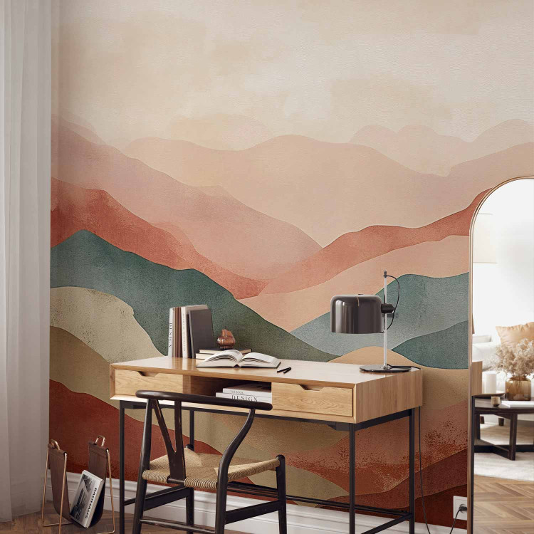 Wall Mural Mountainous Landscape - Simple Composition in Terracotta Style 159457