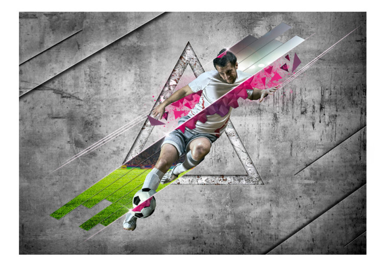 Wall Mural Goal Shooting - Abstraction with a soccer player on a gray background for a teenager 61157 additionalImage 1