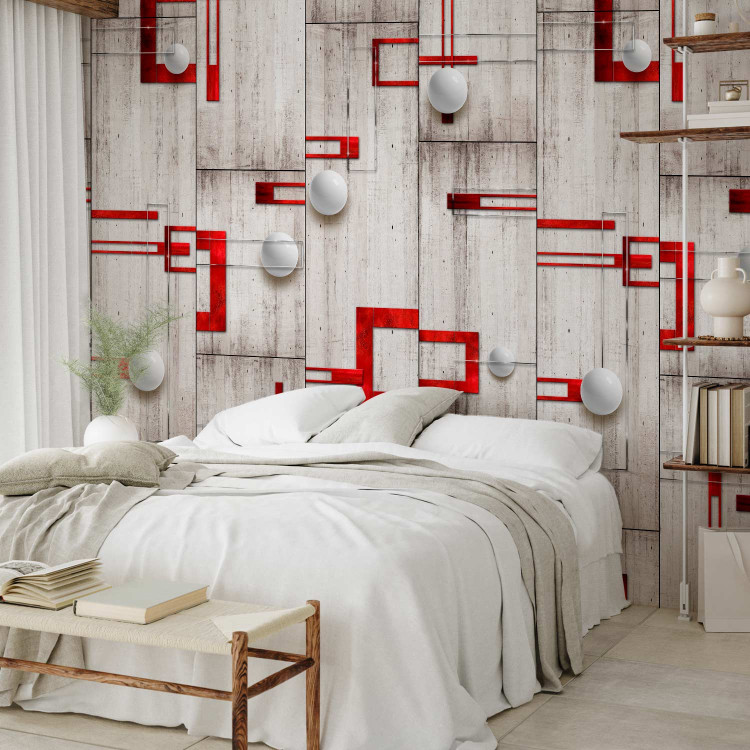Wallpaper Concrete, red frames and white knobs 89657 additionalImage 3