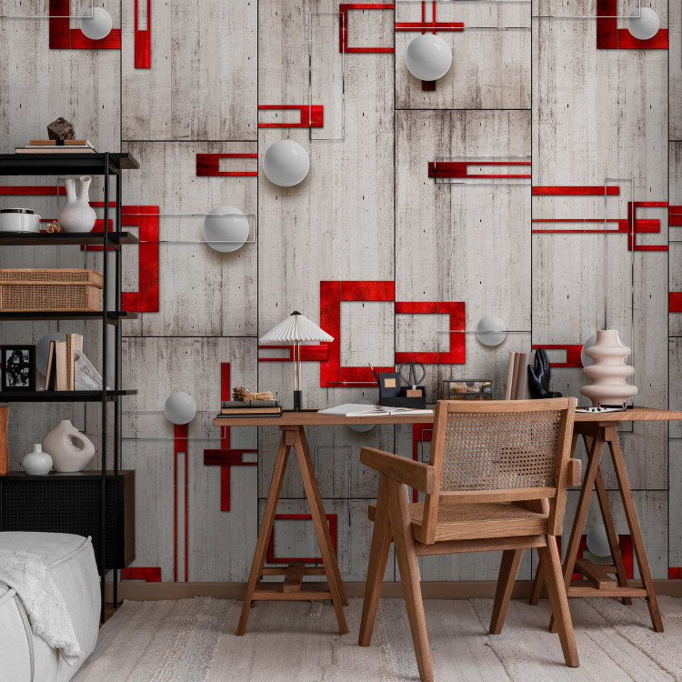 Wallpaper Concrete, red frames and white knobs 89657 additionalImage 4