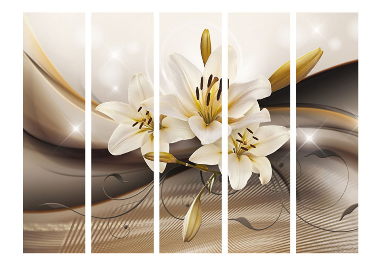 Folding Screen Desert Garden II - lilies against abstract brown ornaments 95557 additionalImage 3