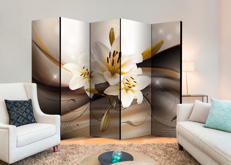Folding Screen Desert Garden II - lilies against abstract brown ornaments 95557 additionalImage 2