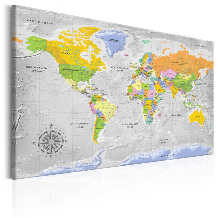 Canvas Art Print Direction of Travel (1-part) - Gray-Toned World Map with Inscriptions 95957 additionalImage 2