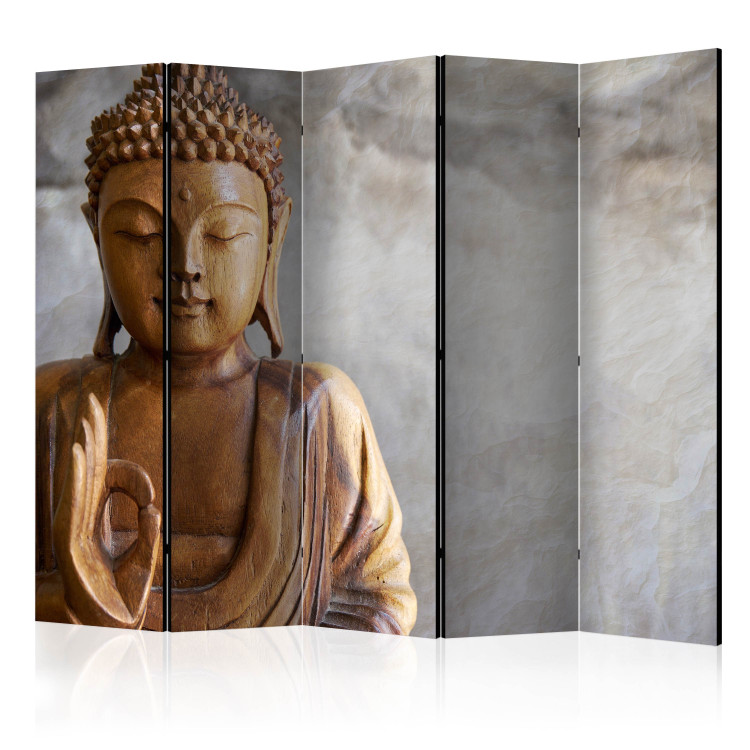 Folding Screen Buddha II - Buddha in wooden texture on gray background in Zen motif 97357