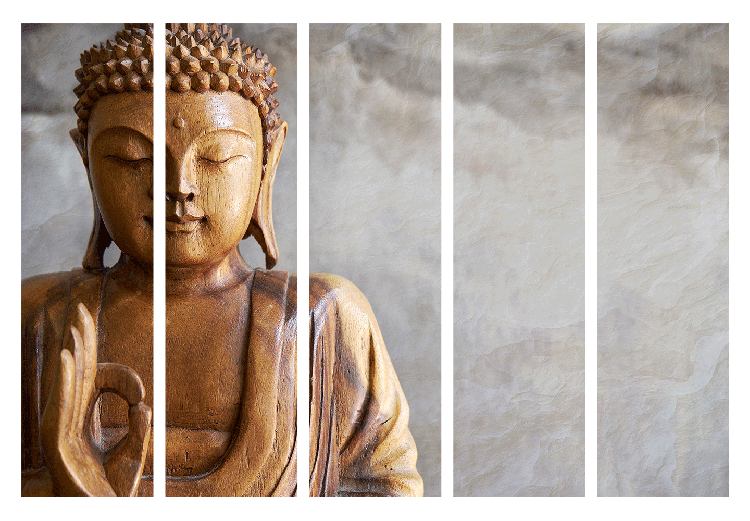 Folding Screen Buddha II - Buddha in wooden texture on gray background in Zen motif 97357 additionalImage 7