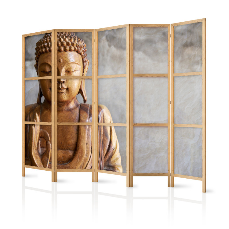 Folding Screen Buddha II - Buddha in wooden texture on gray background in Zen motif 97357 additionalImage 5