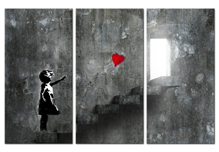Canvas Banksy: Girl with Balloon - Urban Graffiti with Heart and Stairs 97557