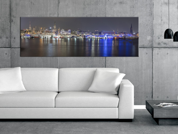 Canvas Night in Hamburg (1-piece) - Port Architecture and River after Dusk 106167 additionalImage 3