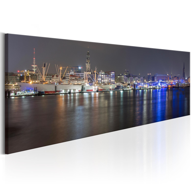 Canvas Night in Hamburg (1-piece) - Port Architecture and River after Dusk 106167 additionalImage 2