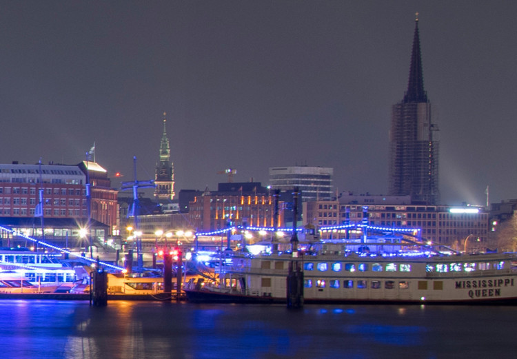 Canvas Night in Hamburg (1-piece) - Port Architecture and River after Dusk 106167 additionalImage 4