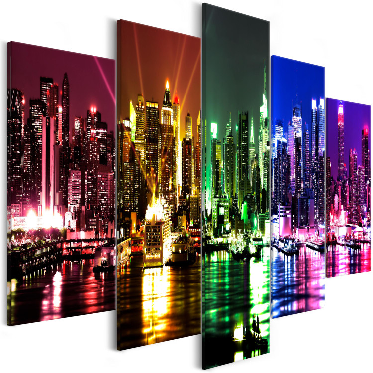 Canvas Art Print Rainbow New York (5-part) Wide - Colorful City Architecture 108067 additionalImage 2