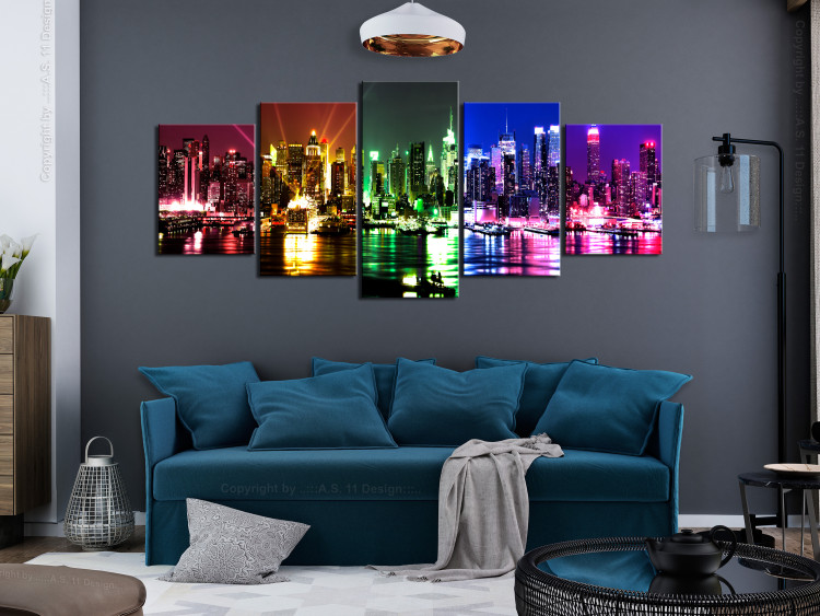 Canvas Art Print Rainbow New York (5-part) Wide - Colorful City Architecture 108067 additionalImage 3