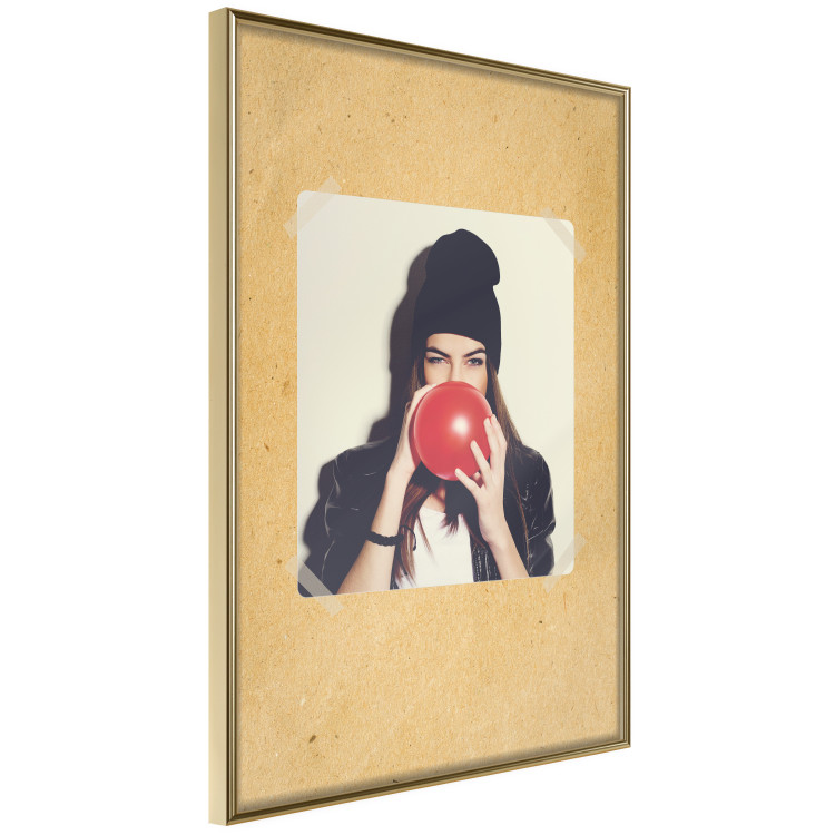 Poster Photo Portrait - figure of a young woman blowing a balloon against a cardboard background 117467 additionalImage 14