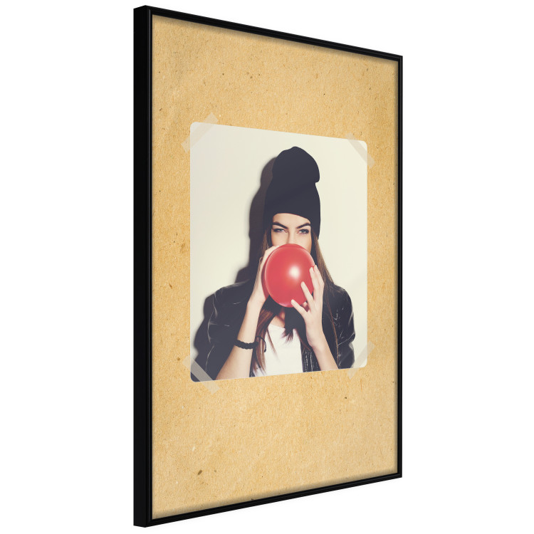 Poster Photo Portrait - figure of a young woman blowing a balloon against a cardboard background 117467 additionalImage 10