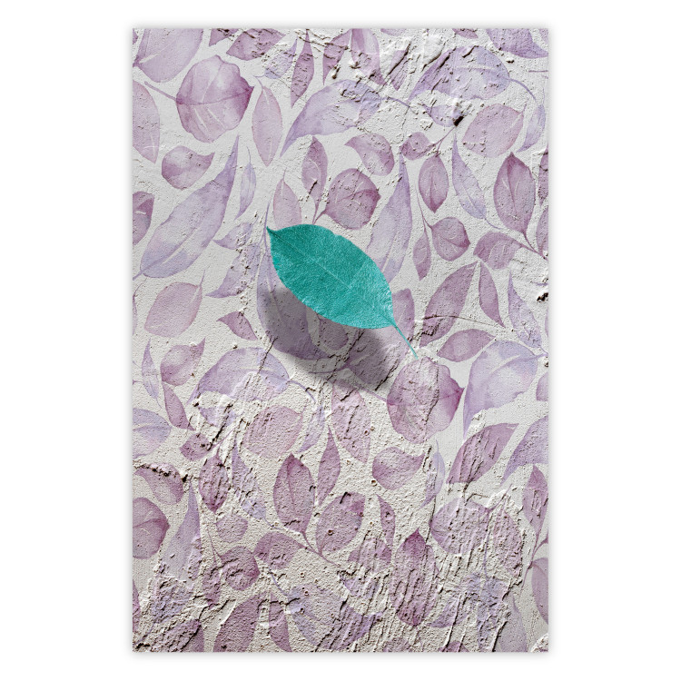 Wall Poster Whisper of Space - turquoise-pink botanical composition with leaves 118267