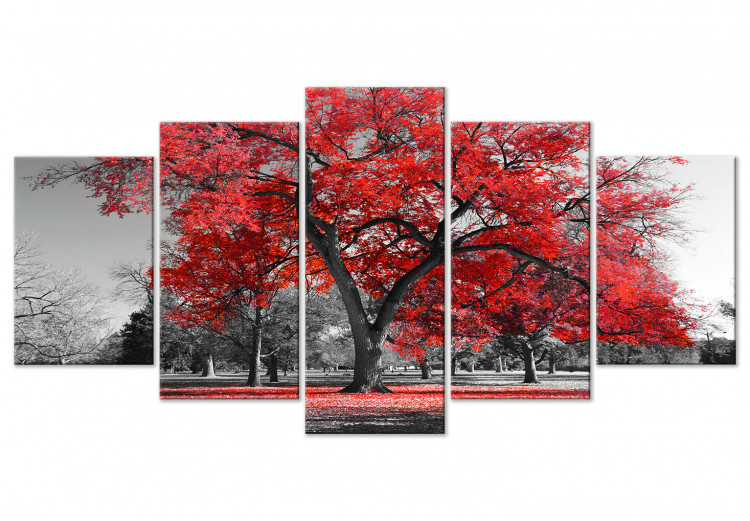 Canvas Autumn in the Park (5 Parts) Wide Red 122767
