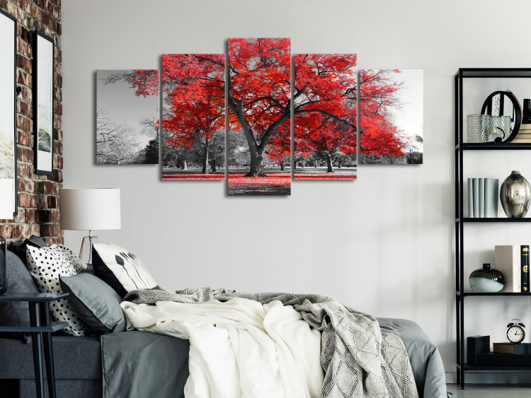 Canvas Autumn in the Park (5 Parts) Wide Red 122767 additionalImage 3