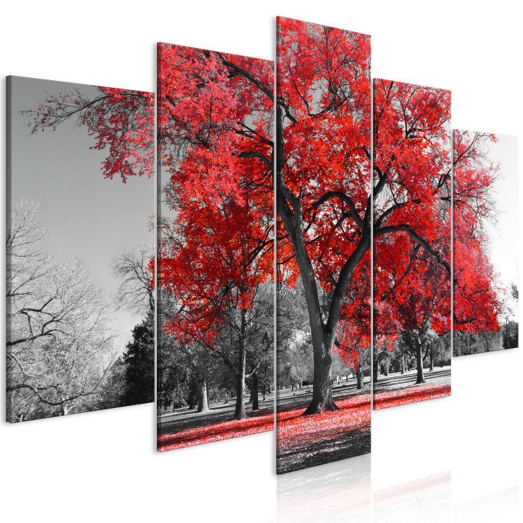 Canvas Autumn in the Park (5 Parts) Wide Red 122767 additionalImage 2