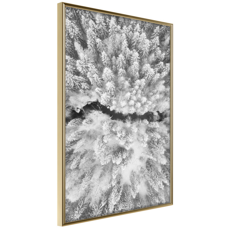 Poster Cold Stream - black and white winter landscape of a snow-covered forest 123367 additionalImage 12