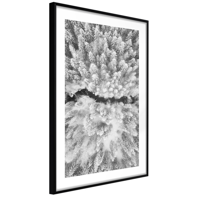 Poster Cold Stream - black and white winter landscape of a snow-covered forest 123367 additionalImage 11