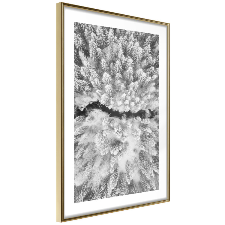 Poster Cold Stream - black and white winter landscape of a snow-covered forest 123367 additionalImage 6