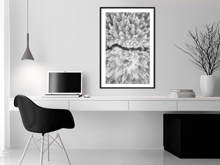 Poster Cold Stream - black and white winter landscape of a snow-covered forest 123367 additionalImage 4
