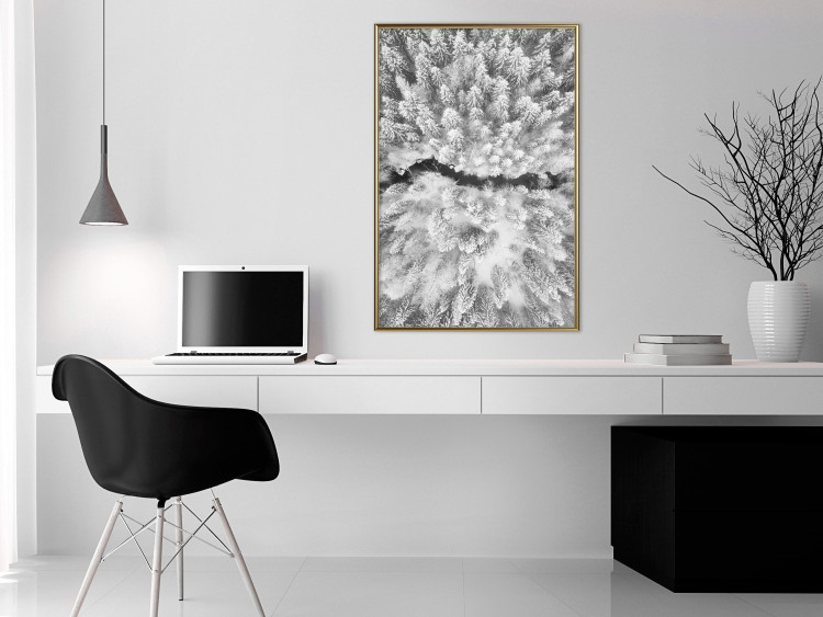 Poster Cold Stream - black and white winter landscape of a snow-covered forest 123367 additionalImage 5