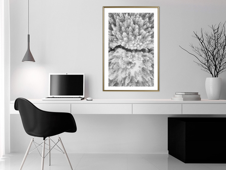 Poster Cold Stream - black and white winter landscape of a snow-covered forest 123367 additionalImage 13