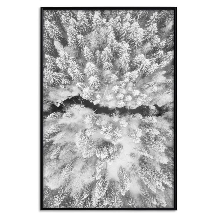 Poster Cold Stream - black and white winter landscape of a snow-covered forest 123367 additionalImage 18