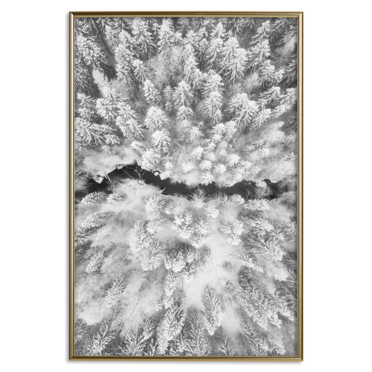 Poster Cold Stream - black and white winter landscape of a snow-covered forest 123367 additionalImage 16