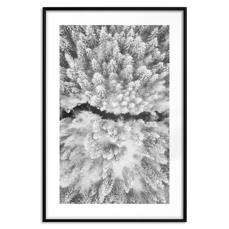 Poster Cold Stream - black and white winter landscape of a snow-covered forest 123367 additionalImage 15
