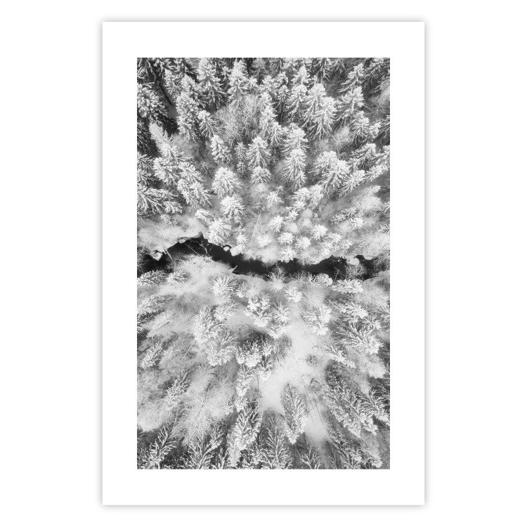 Poster Cold Stream - black and white winter landscape of a snow-covered forest 123367 additionalImage 19