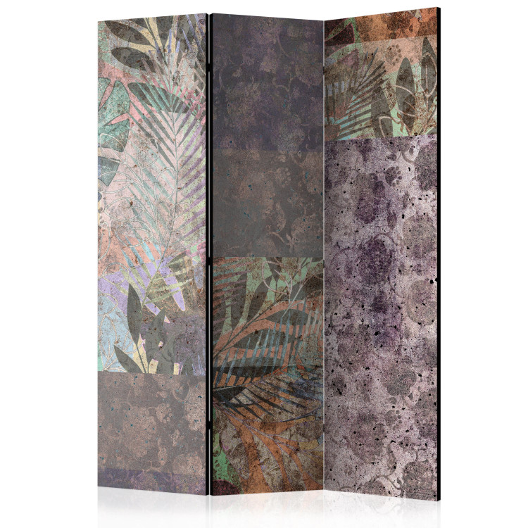 Folding Screen Concrete Garden (3-piece) - botanical pattern on an irregular background 124067