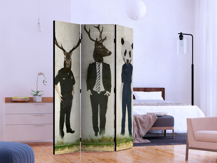Room Divider Screen Man or Animal? (3-piece) - three human figures with animal heads 124267 additionalImage 2